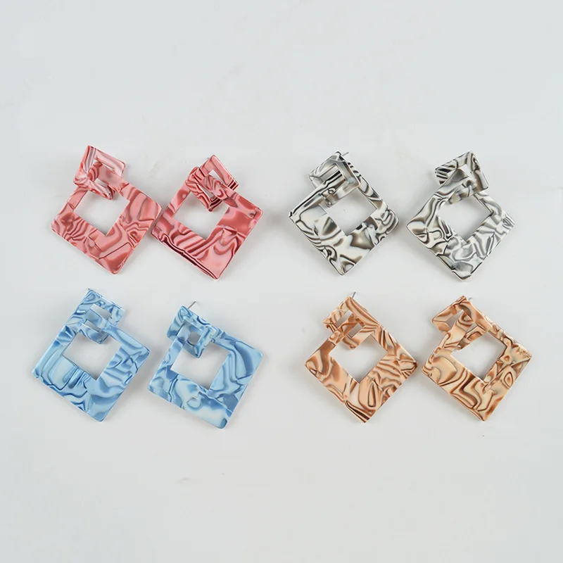 

UJBOX Exclusive Multicolor Acetate Leopard Earrings Korean Geometric Rhombus Stripes Earrings Pendant Dangle Earrings Best Gift