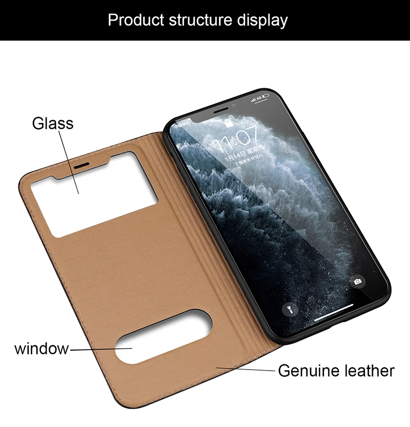 Чехол-книжка из натуральной кожи с текстурой личи SUEF для iPhone 11 Pro Max 7 8 Plus X XS XR, чехлы для телефонов с окошком и подставкой