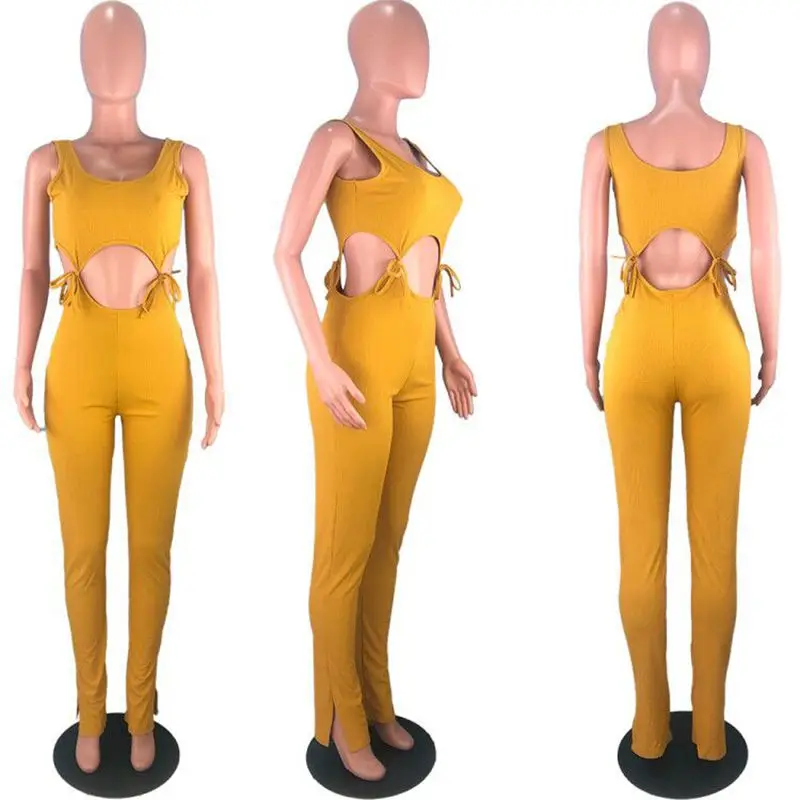 HAOYUAN Sexy Hollow Out Lace Up Rompers Womens Jumpsuit Summer Body Clothes One Piece Club Outfits Sleeveless Bodycon Overalls HAOYUAN Sexy Hollow Out Lace Up Rompers Womens Jumpsuit Summer Body Clothes One Piece Club Outfits Sleeveless Bodycon Overalls