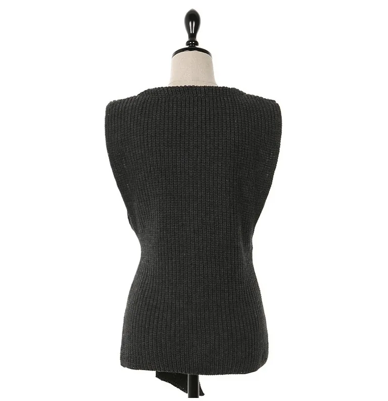 New Arrival Lace Up Sleeveless Pullover Women Knitted Sweater Solid Office Lady Vest Fashion Casual Female Sweaters Vest DS50856
