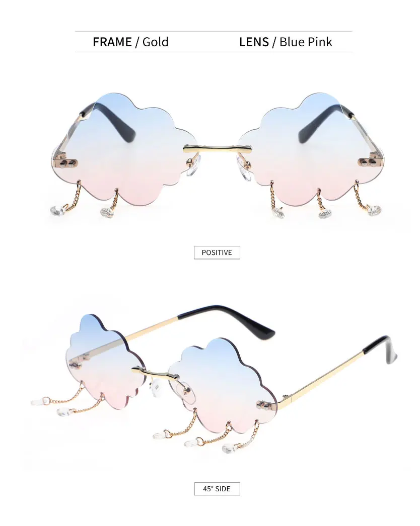 Vintage Clouds Tassel Ladies Sunglasses Fashion Steampunk Rimless Driving Eyewear Women's Sun Glasses Shades UV400 rose gold sunglasses