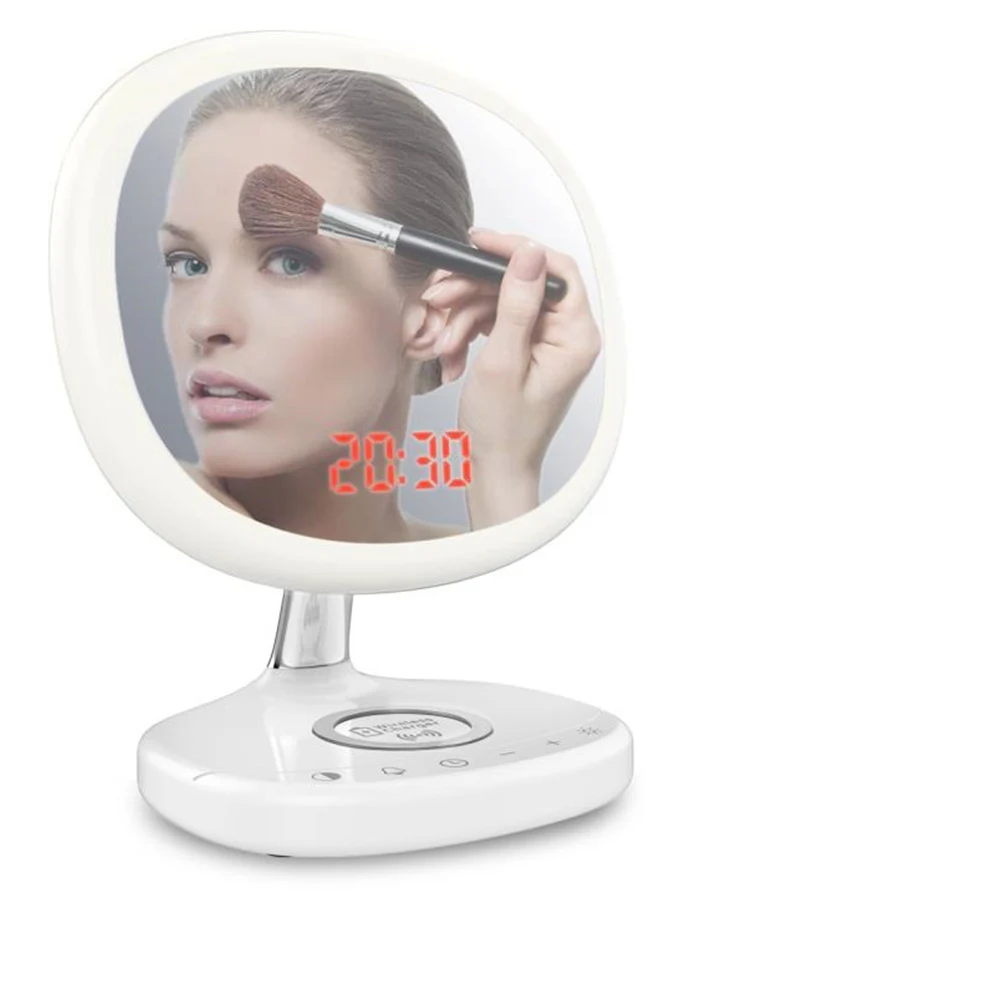 

Makeup Mirror with Wireless Charger Cosmetic Mirror with Touch Dimmer Switch Battery Operated Stand for Tabletop Bathroom Travel