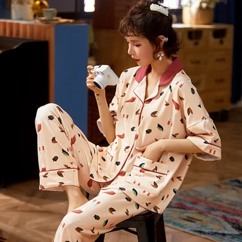 

Plus Size 3XL 4XL Sleepwear for Women Short Sleeve Women Cotton Pajamas Set soft Summer Autumn Print LooseTracksuit Homewear Set