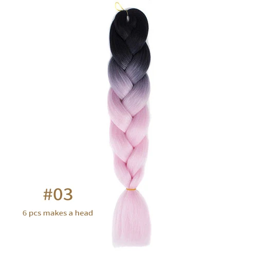 Synthetic jumb Braids Ombre Braiding Hair Extension Box Braid Hair Pink Purple Yellow Golden Colors hair 24inch kanekalons hair B3