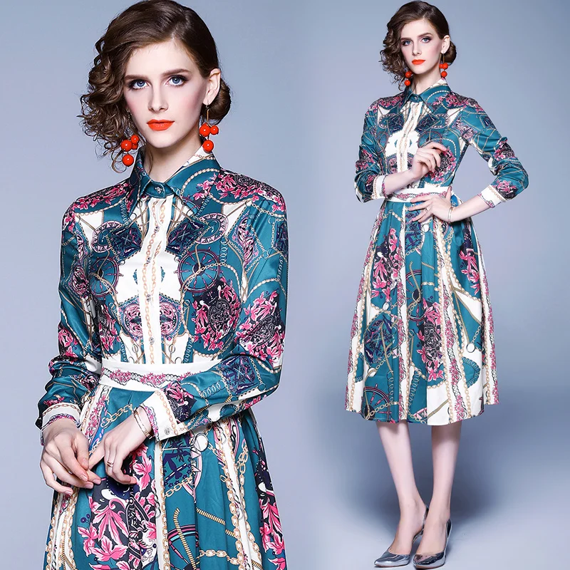 Женское винтажное Плиссированное Платье-рубашка модельное дизайнерское платье