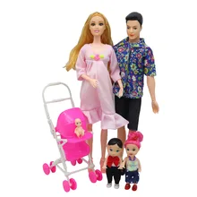 

Pregnant Doll Have a Baby in Her Tummy Family Set Dad Mom Daughter Son Baby with Doll Trolley Toy for Children Educational Gift