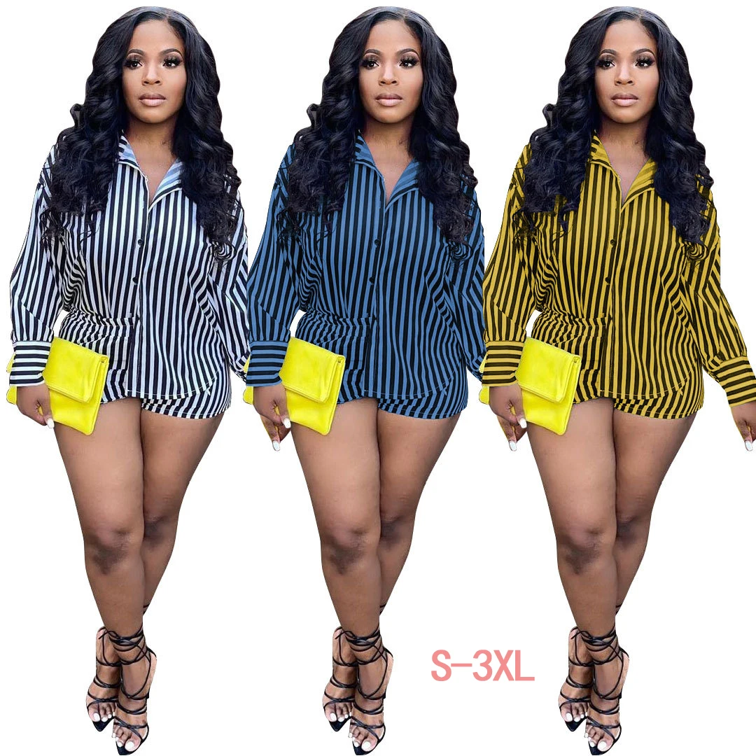 

Autumn new classic cardigan jacket striped shorts suit loose comfortable straps leisure home two-piece suit