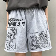 

2021 Letter Cartoon Sports and Leisure Loose Wild Student Was Thin High Waist Shorts Printed Shorts Loose Elastic Waist Shorts
