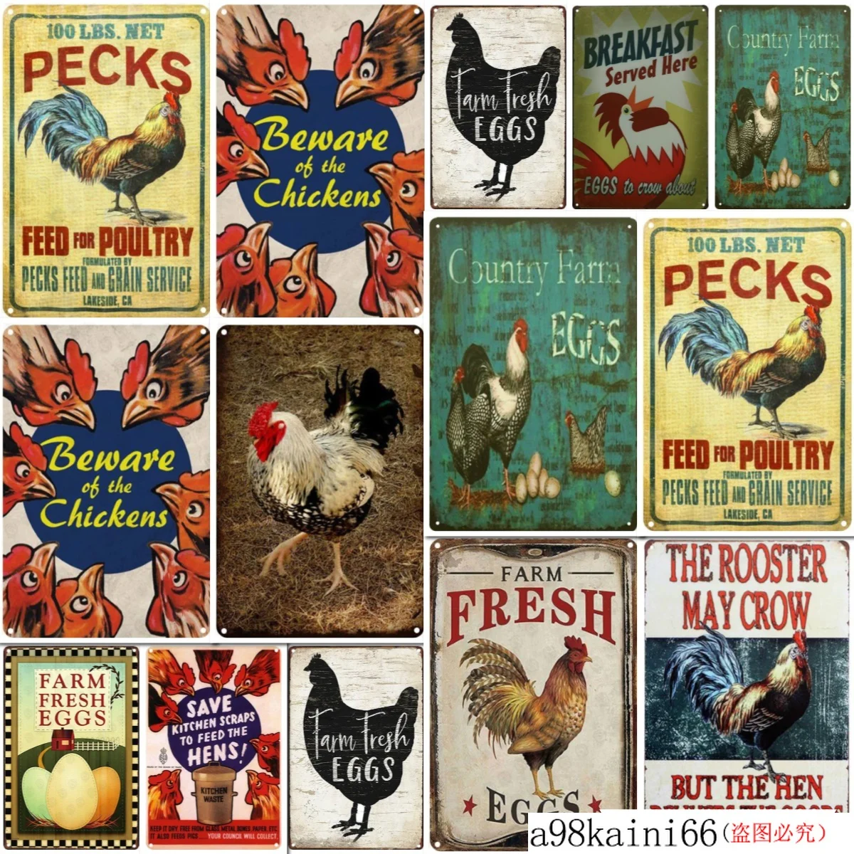 Warning Chickens Wallpaper Barber Shop Metal Poster Tavern Bar Pub Home Cafe Decor Tin Sign Wall Retro | Дом и сад