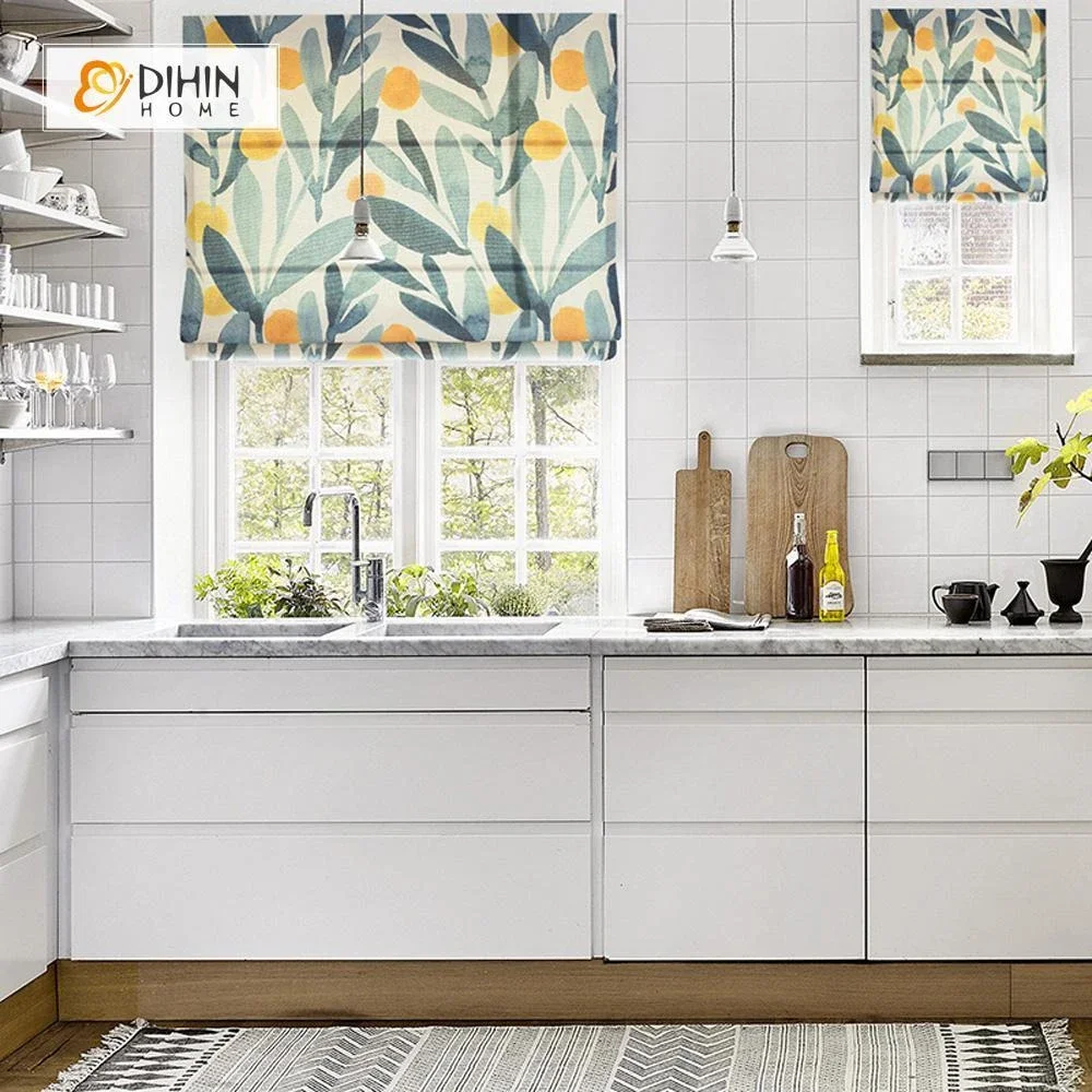 Included Curtains New Arrival Green and Yellow Plants Printed Roman Shades Free Shipping | Дом и сад