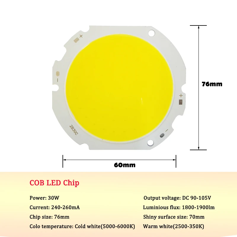 30W 76mm 10 шт. 3 Вт-30 Вт COB Led чип диоды поверхностный светильник для светодиодные лампы Точечный светильник уличный светодиодный светильник - Испускаемый цвет: 30W 76mm