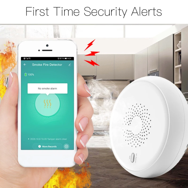 Tuya Zigbee-Sensor de alarma de humo inteligente, Detector de fuego, alarma Visual auditiva, funciona con Smart Life, tuya, App por teléfono