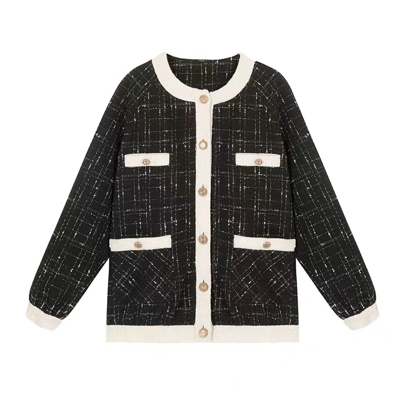 

2019 Autumn Winter Fashion Vintage Single-Breasted Tweed Jacket Women Plaid Coats Pocket Casual Loose Outerwear Casaco Femme