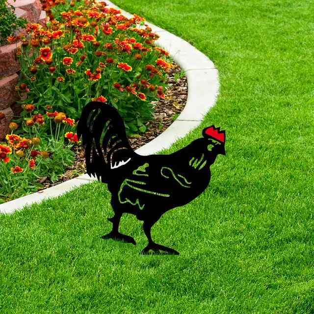 Kakas Akril Állati Tét Csirke Kerti Sziluett Udvar Művészeti Pázsit Fém Tyúk Udvari Dekoráció Ajándék Szobrok - Image 4