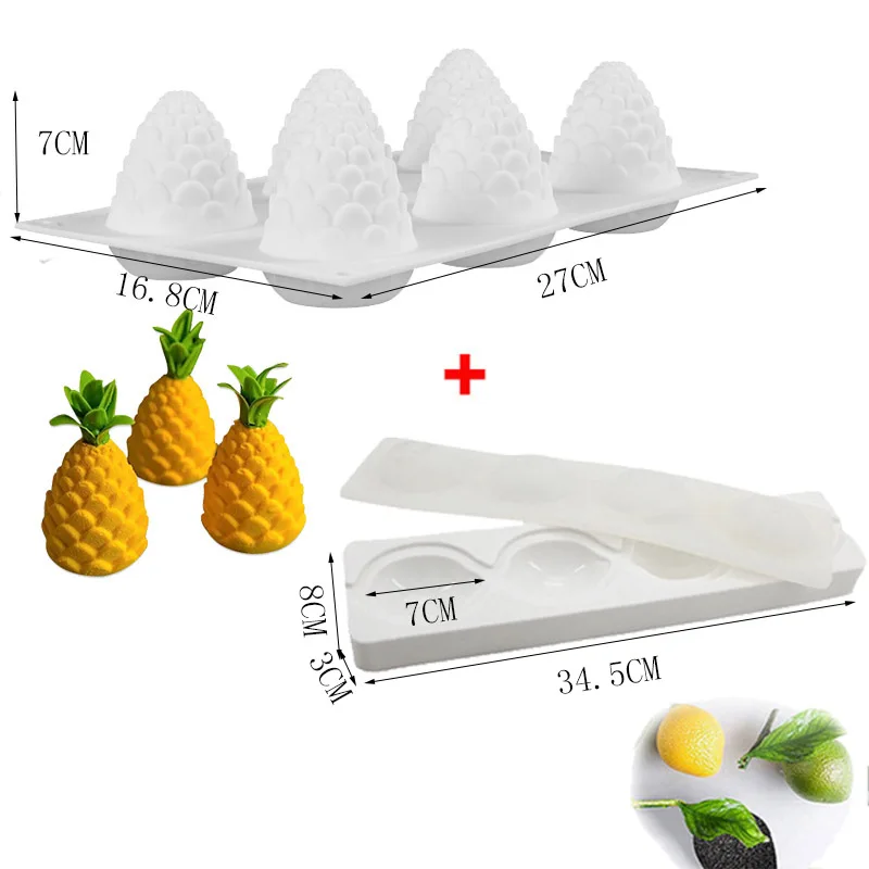 Pineapple and lemon Силиконовая 3D форма для торта в форме фруктов, форма для мусса, десерта, форма для яблока, лимона, груши, печенья, шоколада, формы для выпечки, сделай сам, противень для выпечки - Цвет: Pineapple and lemon