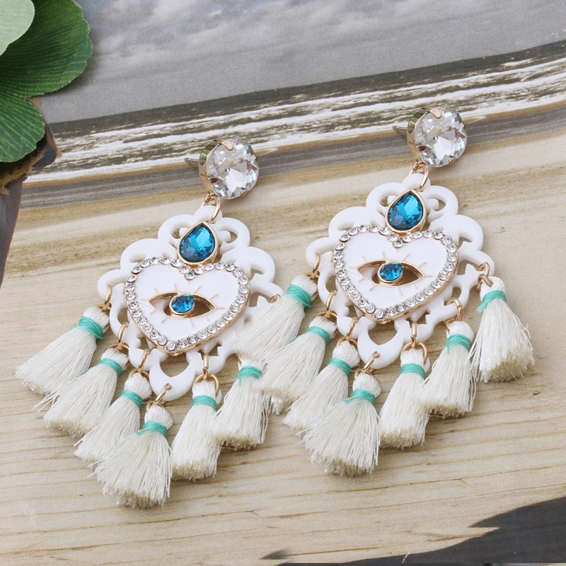 NeefuWofu Tassel Exaggeration Heart Eye Earring Bincos Color Retro