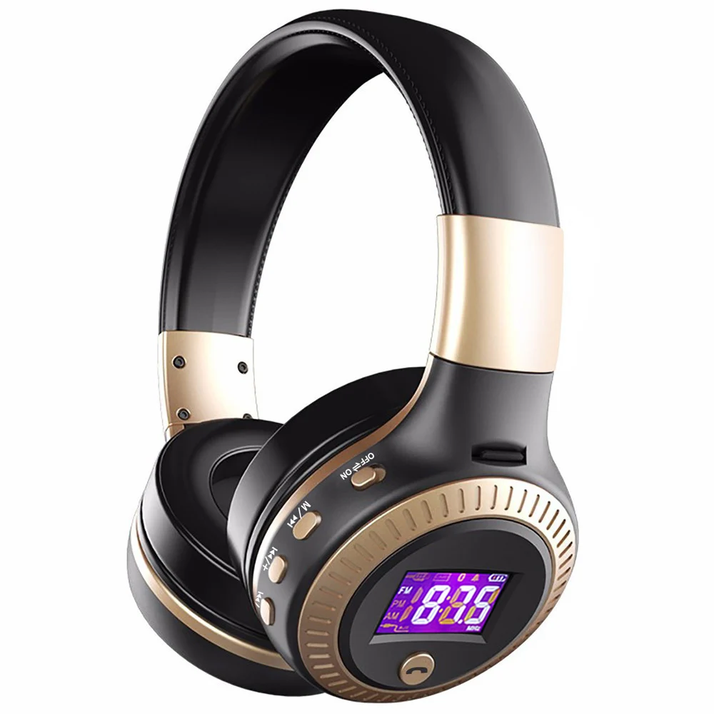 ZEALOT B19 Bluetooth наушники Беспроводная гарнитура над ухом FM радио Micro SD карта MP3 Play с микрофоном - Цвет: Gold