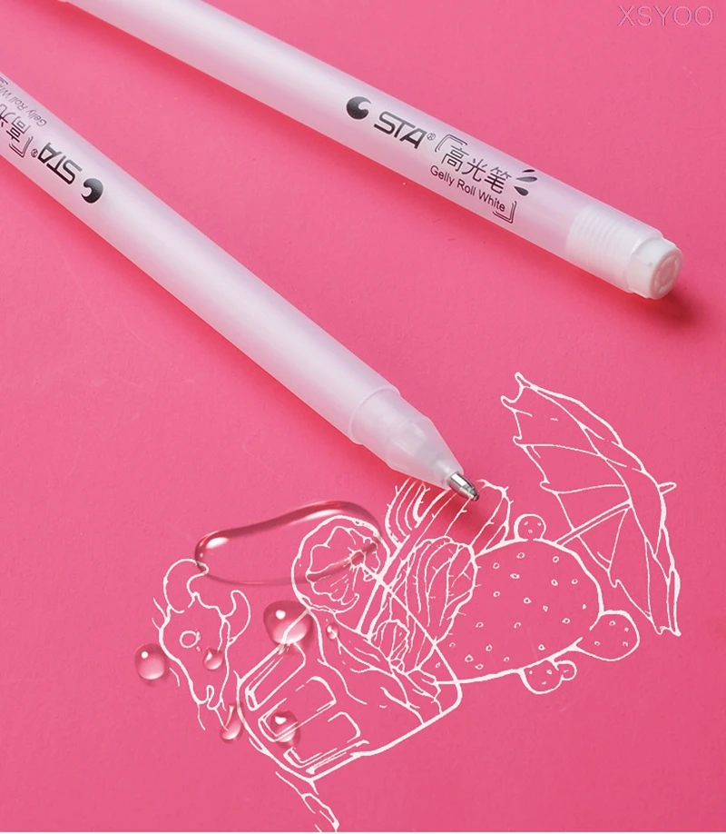 5Pcs 1.0MM White Highlight Pen Student Sketch Drawing Graffiti Art Markers  Comic Design Hook Liner Pen Stationery Art Supplies