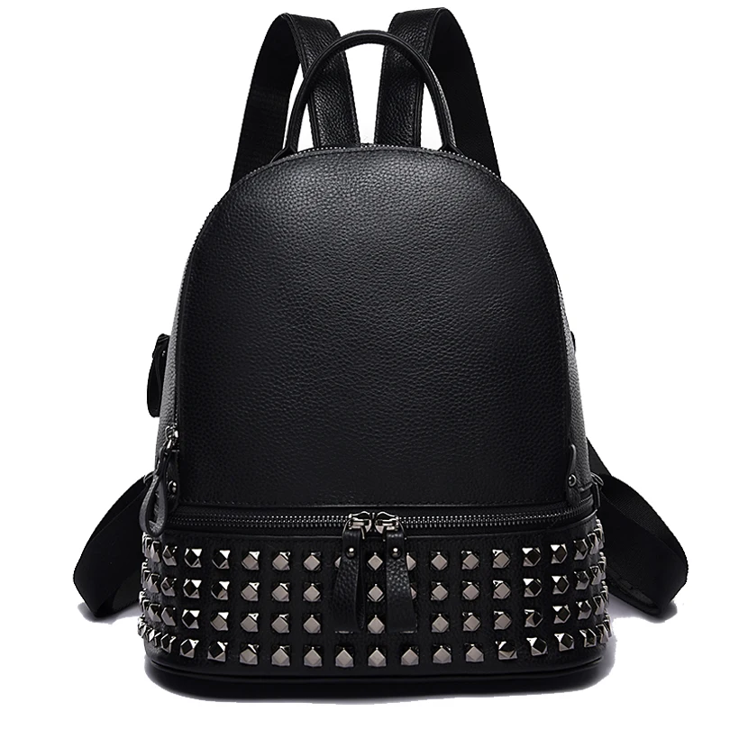 

New Fashion Rivet Women Backpack Brand 100% Genuine Leather Backpack Purse Luxury School Bag Bookbag Designer Simple Backpack