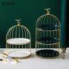 Golden Deer Decorative Cake Stand Creative Three Layers Bird Cage Iron Frame Dessert Display Plates Afternoon Tea Decoration 1