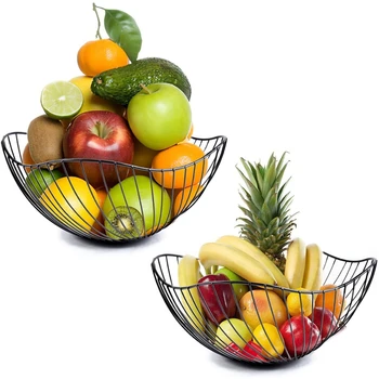 

2 Pack Iron Wire Countertop Fruit Storage Basket Stand for for Bread, Snacks, Households Items Storage, Black