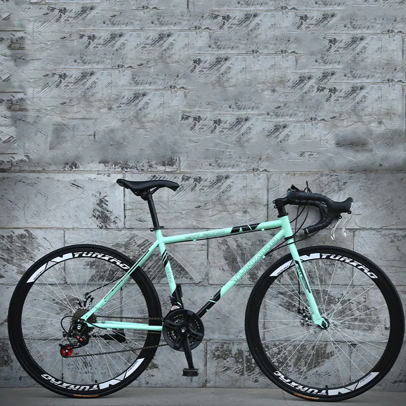 Дорожный велосипед с переменной скоростью, изогнутая фиксированная шестерня, двойные дисковые тормоза для мужчин и женщин, студенческий разбитый ветряной велосипед - Цвет: Light green
