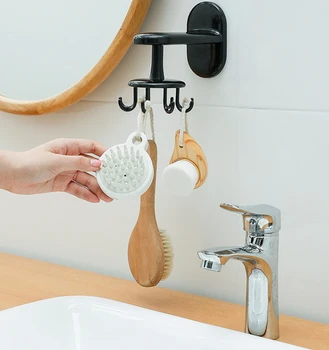 

Perforated Wall-mounted Storage Hook Kitchenware Storage Rack Rotatable Hook Universal Kitchen And Bathroom Storage Hook 6 Hook