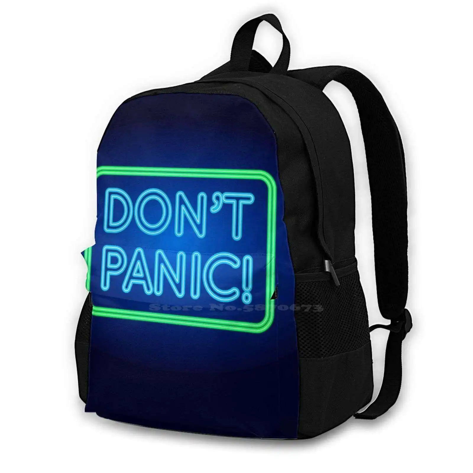 

Neon Sign Bag Backpack For Men Women Girls Teenage Black Dont Panic Green Blue Neon Panic Madness Calm Safe Be