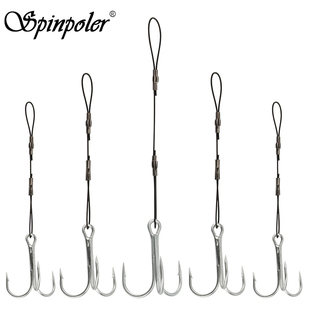 Spinpoler Leaders With Treble Rig Fishing Hook #6 #1 #1/0 #2/0 Use Jig Head  For Big Soft Lures Pike Bass Perch Fishing Tackle