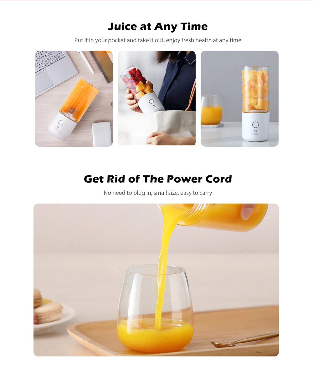 VIOMI 350ml Large Capacity Rechargeable Power Motor Food Grade Material Juicer Cup from Xiaomi youpin
