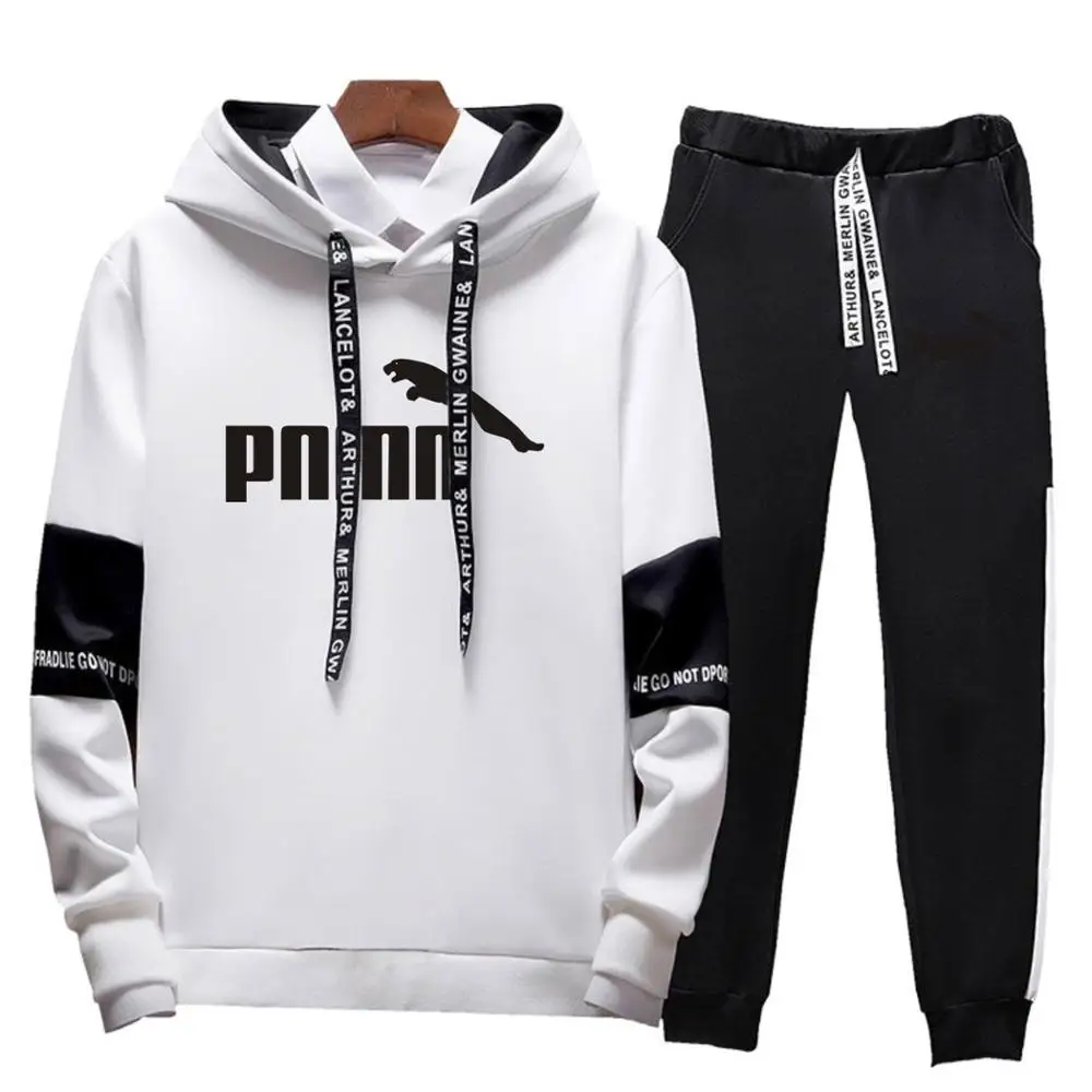 

Men's sportswear stitching hooded running sportswear men's/women's sweatshirt + sports pants autumn and winter fashion hoodie