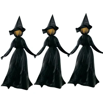 

3pcs/1pcs Lighted Halloween Witch Decoration Set Sound Voice Control Glow and Sound Haunted House Party Props P7Ding
