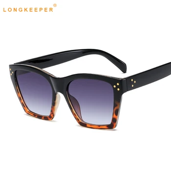 

LongKeeper Vintage Square Sunglasses Women Trendy Rivet Cat Eye Sun Glasses Ladies Black Leopard Shades Eyewear lentes de sol