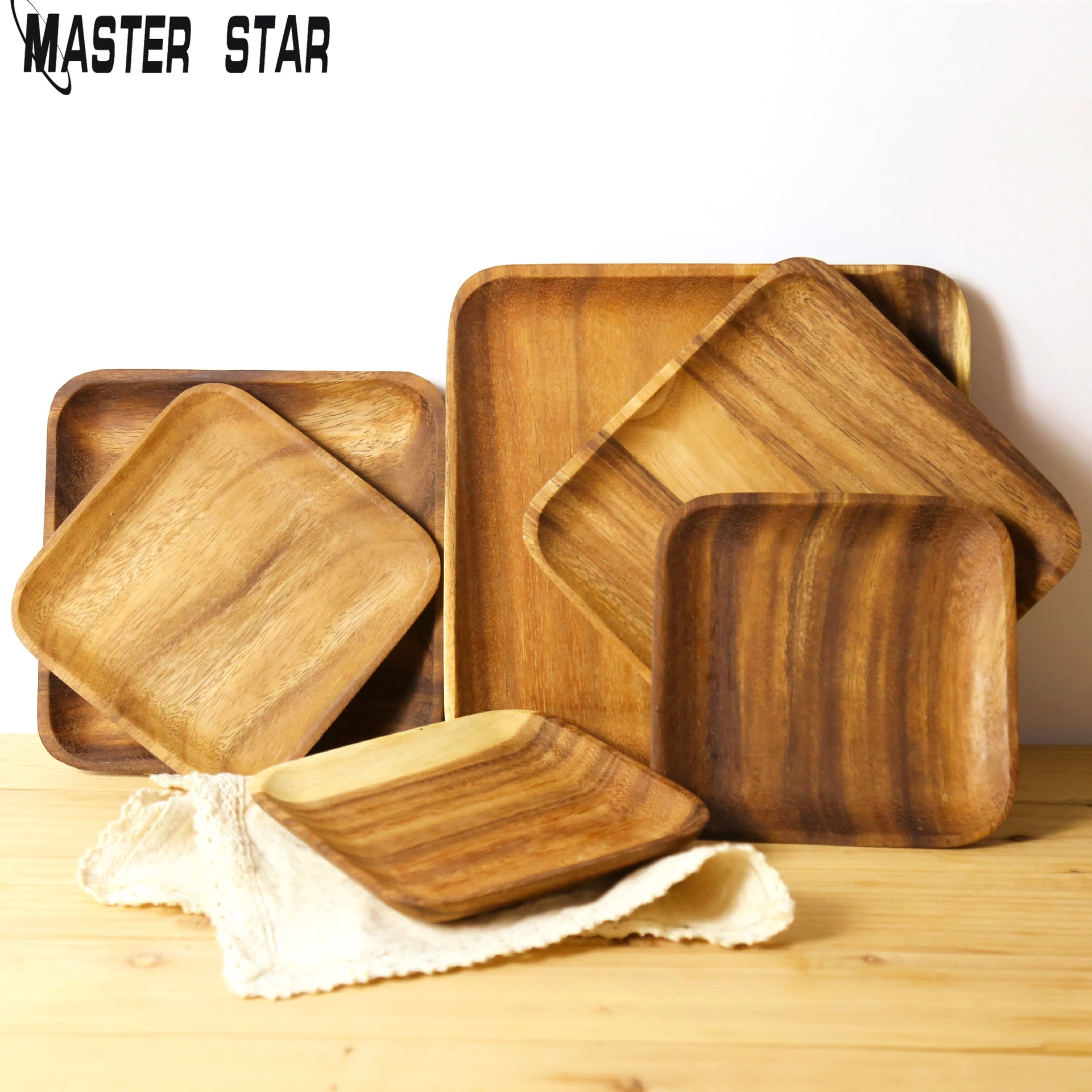 

Master Star Acacia Wooden Tray Dinner Plate Food Dessert Tea Plate Square Tableware Kitchen Utensil