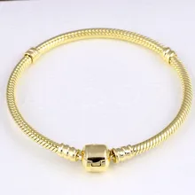 925 пробы Серебряный браслет золотой цвет баррель застежка змея цепь базовый браслет для шармов для женщин шарик шарм Diy ювелирные изделия