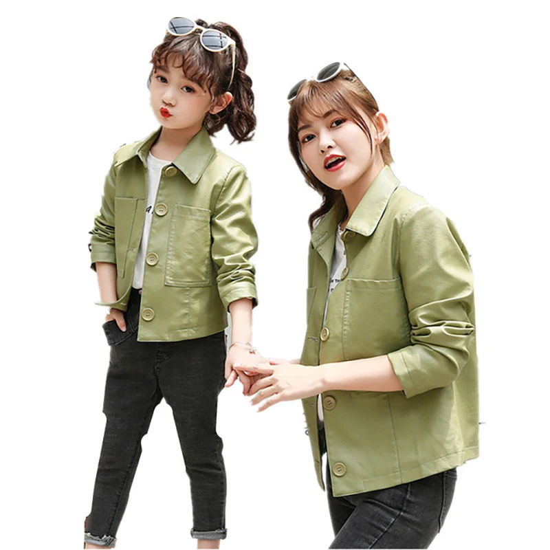 

New Winter Mother Daughter Christmas Leathe Coat Outwear for Family Matching Clothes Jacket Mommy and Daughter Matching Clothes