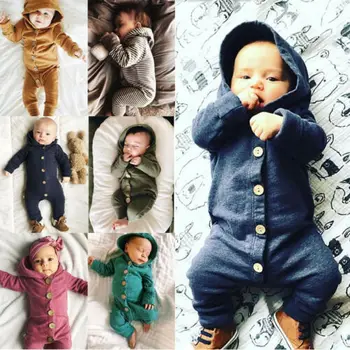 

Spring Autumn Newborn Infant Baby Boy Girl Kids Cotton Hooded Romper Jumpsuit Clothes Outfit