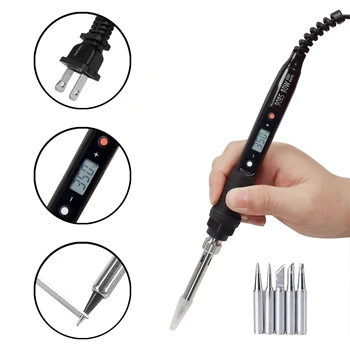 

Black US Plug 80W Soldering Iron Kit Digital LCD Corded Electric Welding Tools Solder Wire Tweezers Hand 110V 180-480° C