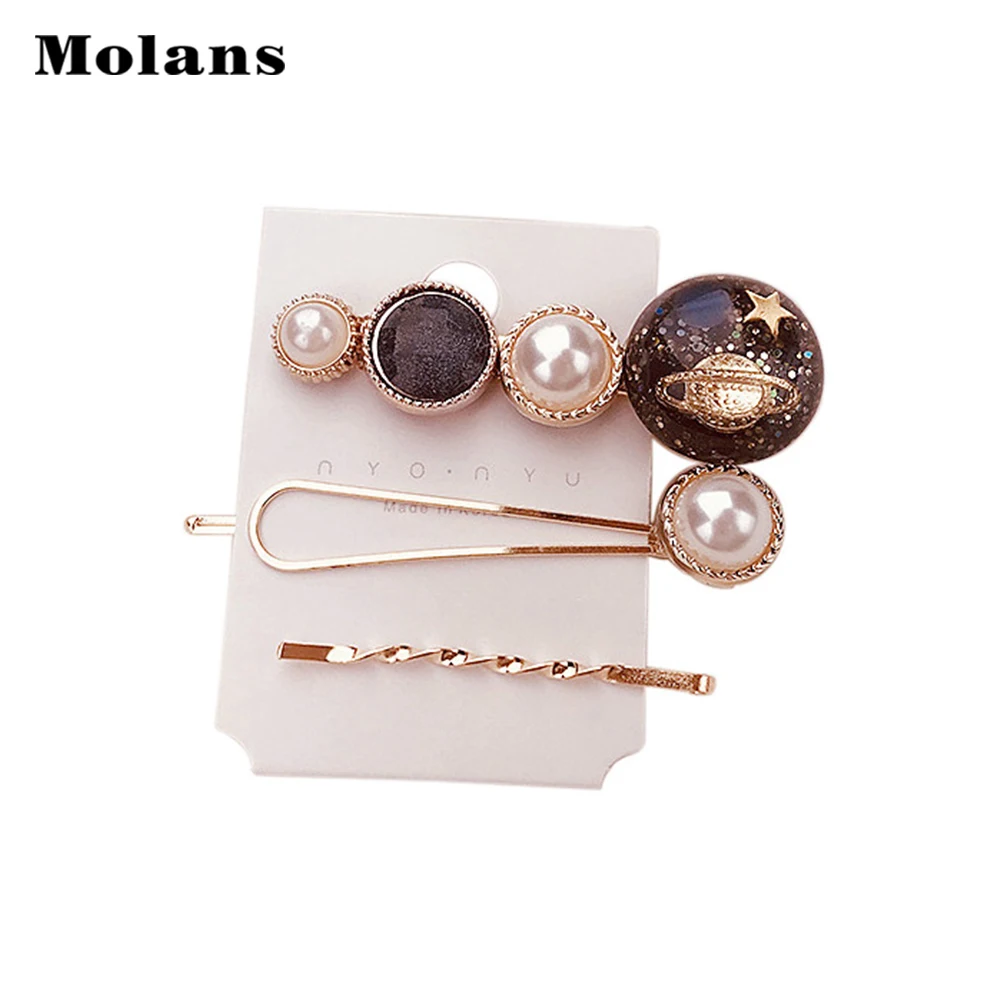 

Molans Solid Color Women Bangs Barrettes Three-Piece Set Combination Sale Side Hair Accessories Cute Girl Lady Hairpin