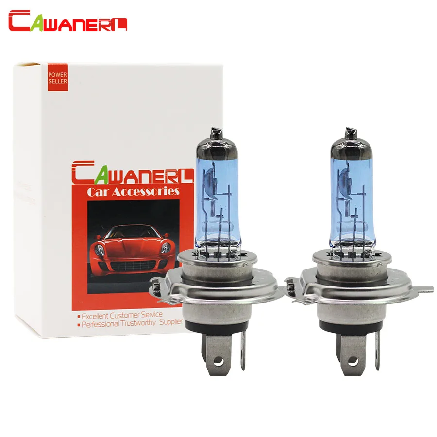 Cawanerl 1 пара H4 100 Вт галогенной лампы 4300 К с теплым белым светом 12V Высокая Яркость