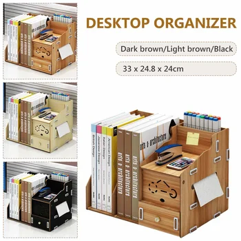 

Wooden Desktop Table Organizer Home Office Storage Folder File Rack Display Shelf Stand Storage Box Stationery Accessories