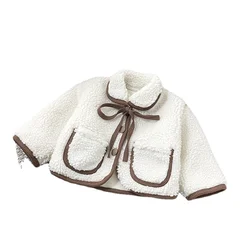 Cardigan solide et mignon pour petites filles, veste en coton à manches longues, avec bord en dentelle, à la mode, automne hiver 