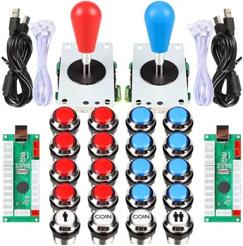 

Arcade Gamepads & Standard Controllers DIY Games MAME Kit 2 Ellipse Oval Joystick + 20 LED Chrome Buttons