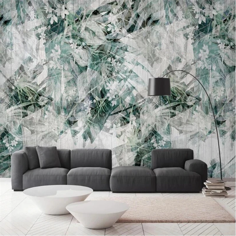 Custom Size Green Fresh Leaves Self Adhesive Wallpapers Living Room Tv