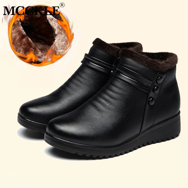 

MCCKLE Snow Boots Women Warm Zip Wedge Fur Winter Women's Casual Ankle Boot Female Ladies Platform Woman Cotton Mother Shoes