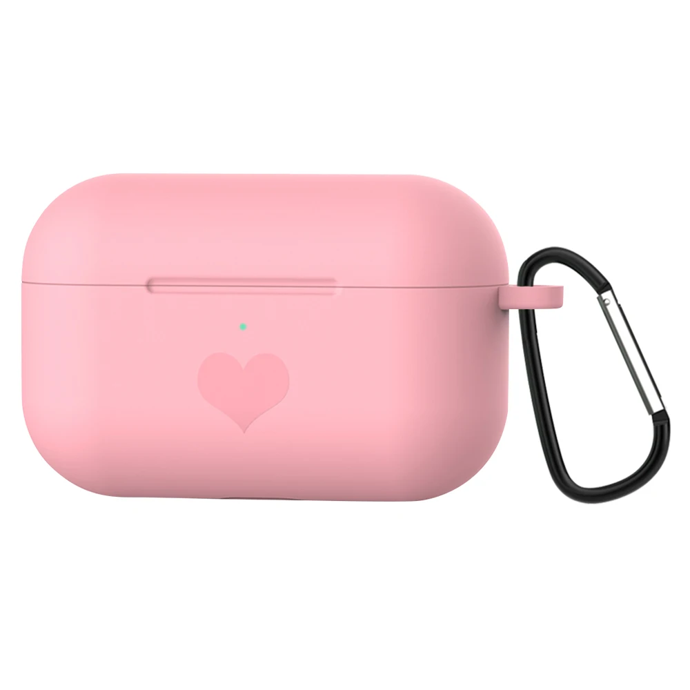 Мини-чехол с сердцем для AirPods Pro с брелком для ключей, противоударный чехол для AirPods 3, Силиконовый ТПУ чехол, розовый, зеленый, фиолетовый - Цвет: Pink
