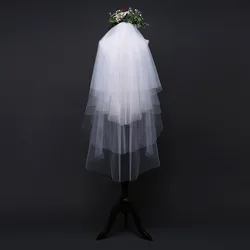 Classical Short Marriage Bridal Veil 4 Layers Plain Tulle Natural Cut Edge White  Ivory Wedding Bride Veil with Hair Comb
