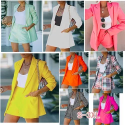 Duas peças terno jaqueta senhoras terno outono manga comprida cardigan terno shorts cor sólida terno de duas peças senhoras casual terno jaqueta