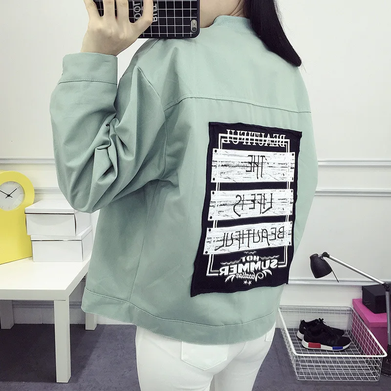 

2019 Autumn Clothing New Style WOMEN'S Dress Cool Lettered Labeling Embroidered Printed Students Baseball Uniform Coat