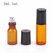 10 шт./лот роликовый шар для духов флаконы для эфирных масел мини роликовый флакон 3 мл/5 мл Янтарный рулон на стеклянных бутылках